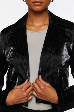 Faux Leather Crosshatch Blazer