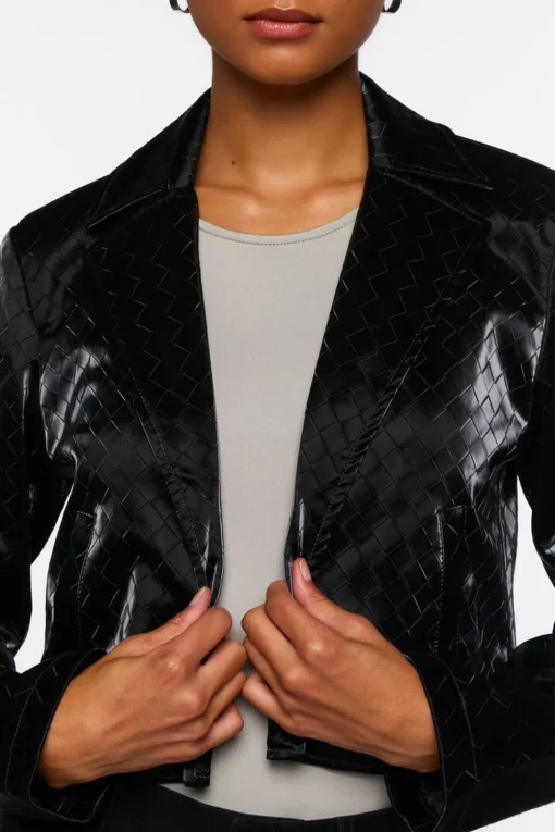 Faux Leather Crosshatch Blazer