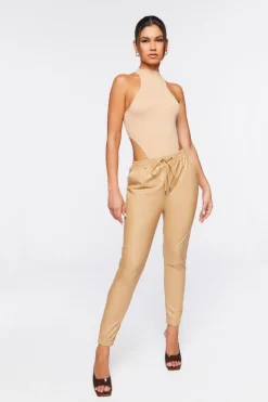Faux Leather Drawstring Joggers