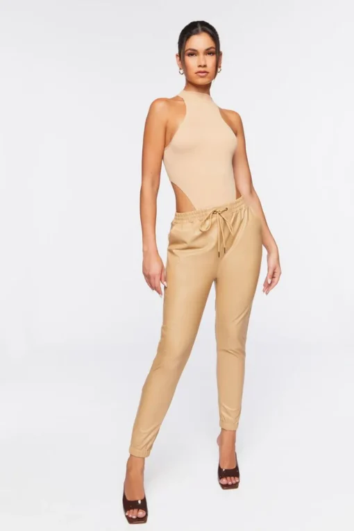 Faux Leather Drawstring Joggers