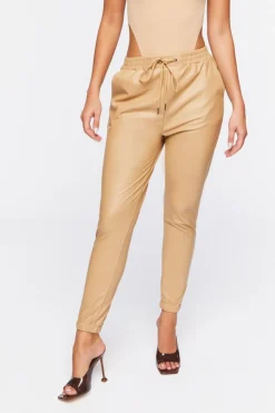 Faux Leather Drawstring Joggers