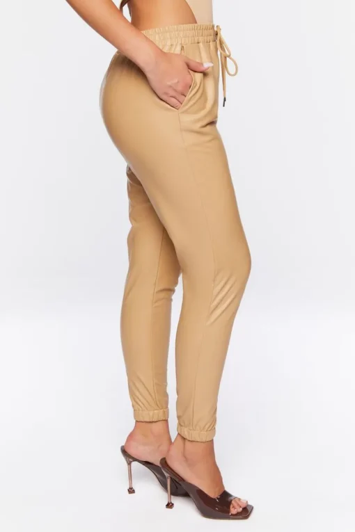 Faux Leather Drawstring Joggers