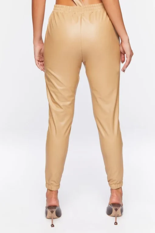 Faux Leather Drawstring Joggers