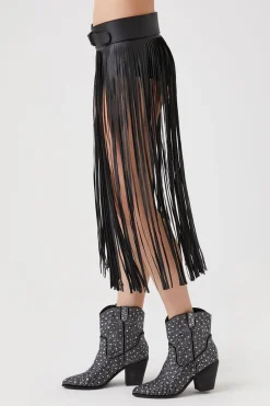Faux Leather Fringe Belt