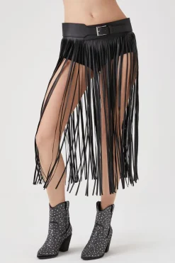 Faux Leather Fringe Belt