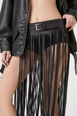 Faux Leather Fringe Belt