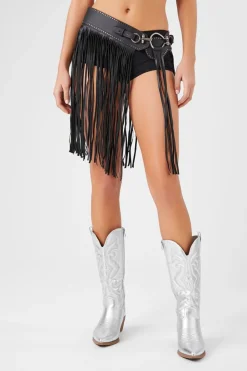 Faux Leather Fringe Hip Belt