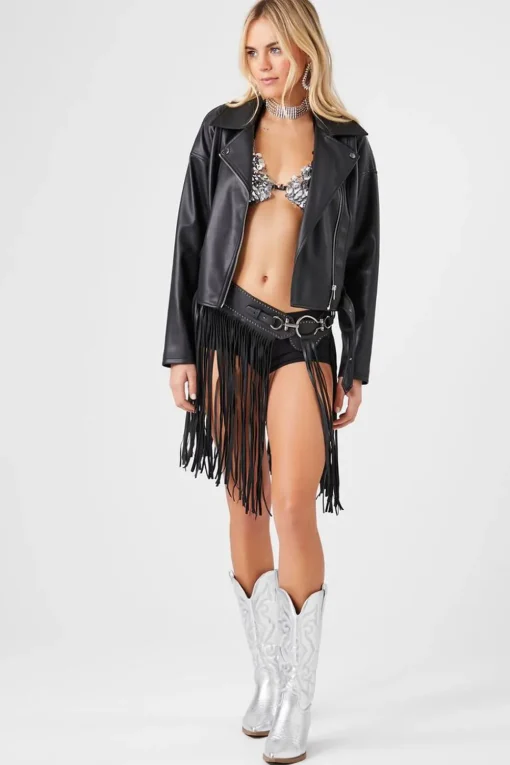 Faux Leather Fringe Hip Belt