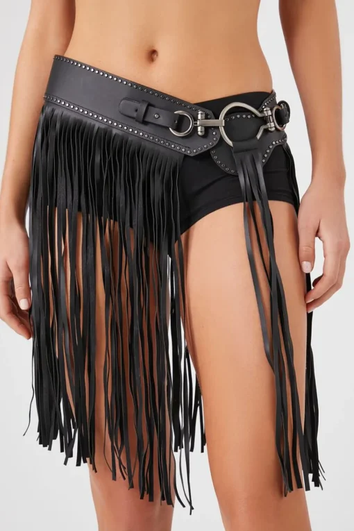 Faux Leather Fringe Hip Belt