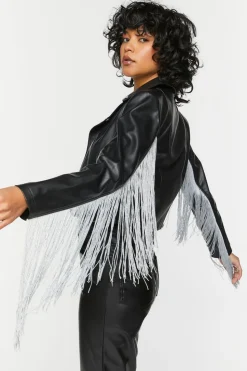 Faux Leather Fringe Moto Jacket