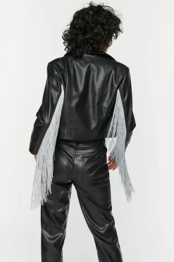 Faux Leather Fringe Moto Jacket