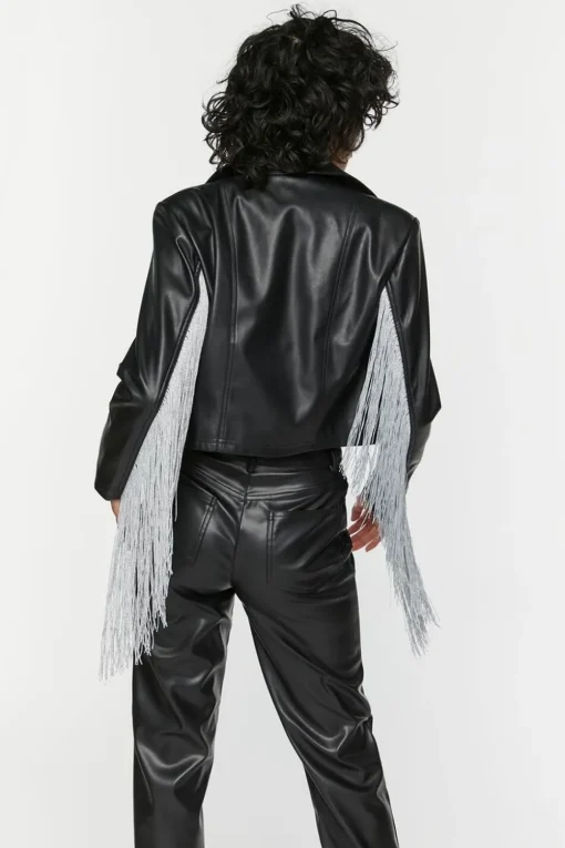 Faux Leather Fringe Moto Jacket