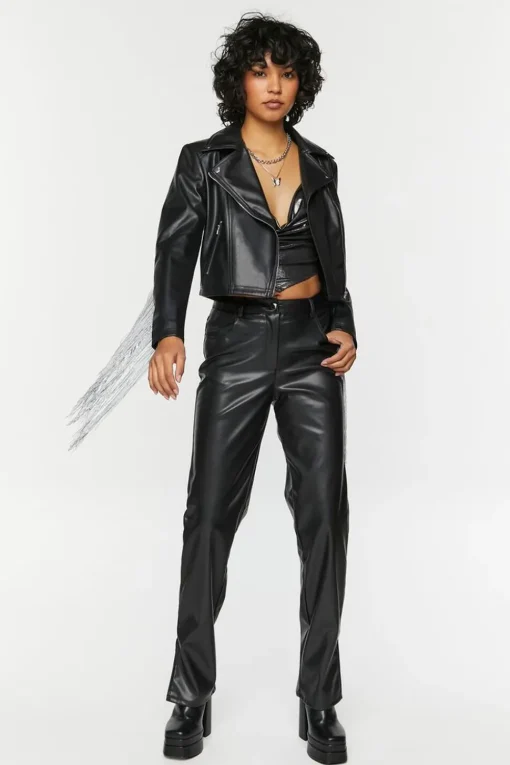 Faux Leather Fringe Moto Jacket