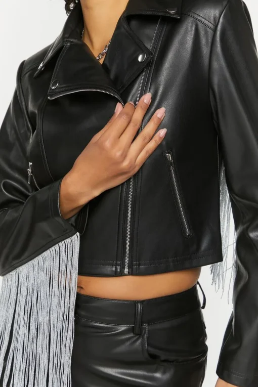 Faux Leather Fringe Moto Jacket