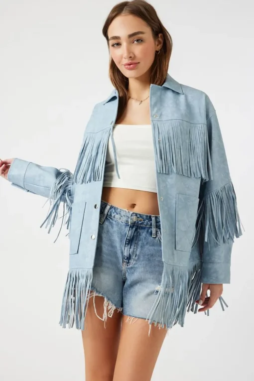 Faux Leather Fringe Shacket