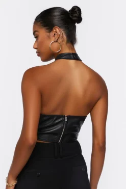 Faux Leather Halter Crop Top