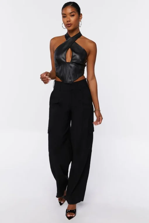 Faux Leather Halter Crop Top