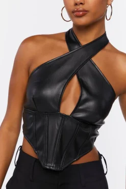 Faux Leather Halter Crop Top