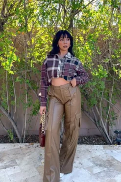 Faux Leather High-Rise Cargo Pants
