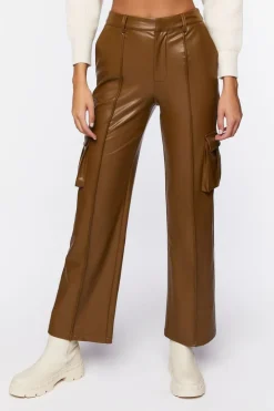 Faux Leather High-Rise Cargo Pants
