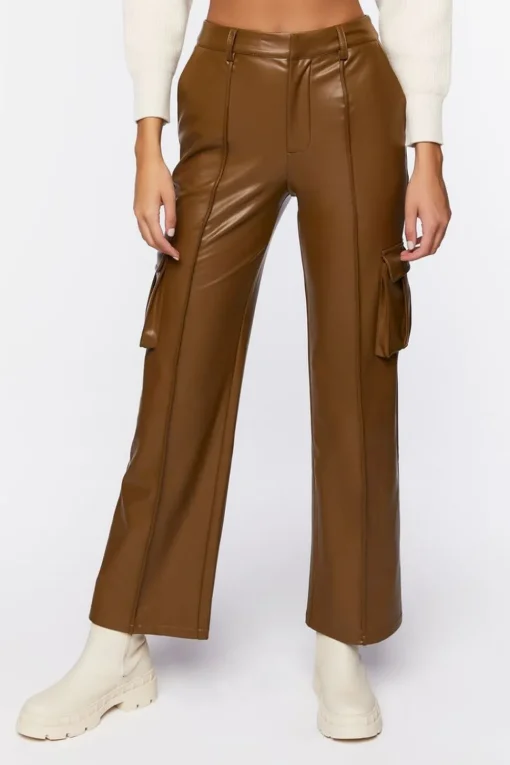 Faux Leather High-Rise Cargo Pants