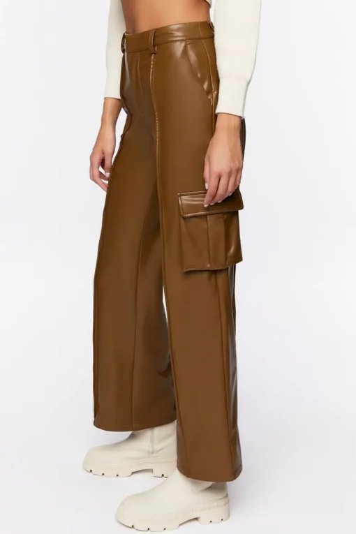 Faux Leather High-Rise Cargo Pants
