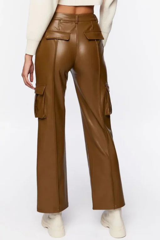 Faux Leather High-Rise Cargo Pants