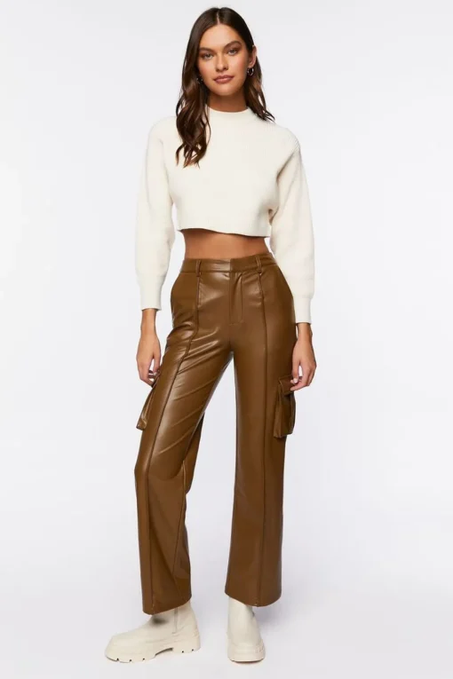 Faux Leather High-Rise Cargo Pants