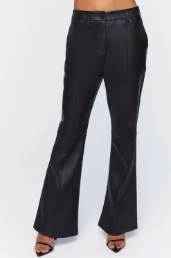 Faux Leather High-Rise Flare Pants