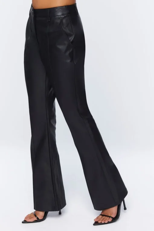 Faux Leather High-Rise Flare Pants