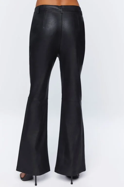Faux Leather High-Rise Flare Pants