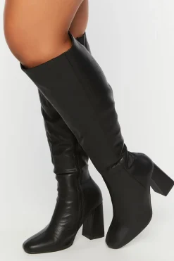 Faux Leather Knee-High Boots (Wide)