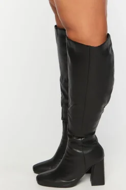 Faux Leather Knee-High Boots (Wide)