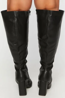 Faux Leather Knee-High Boots (Wide)