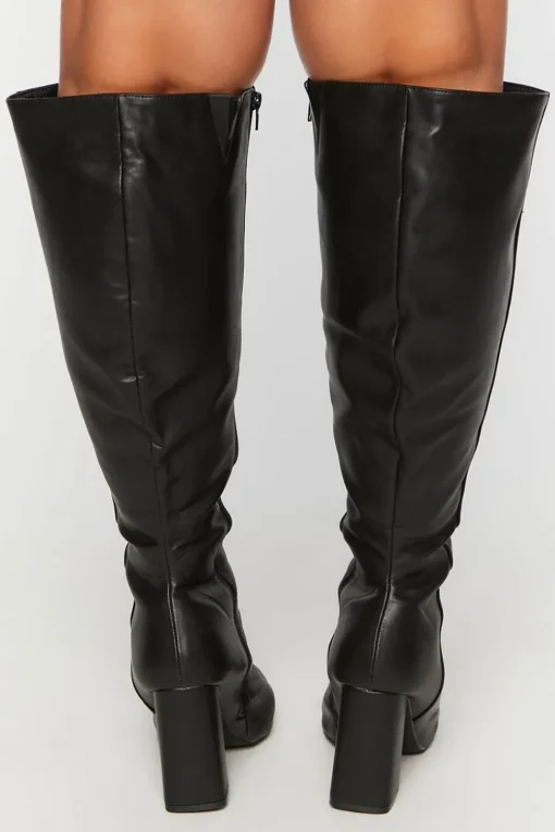 Faux Leather Knee-High Boots (Wide)
