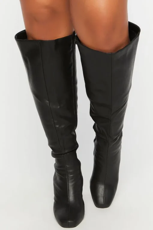Faux Leather Knee-High Boots (Wide)