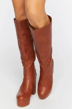Faux Leather Knee-High Platform Boots
