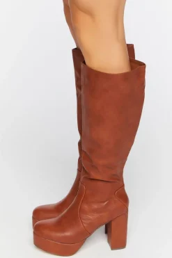 Faux Leather Knee-High Platform Boots