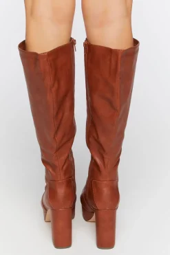 Faux Leather Knee-High Platform Boots