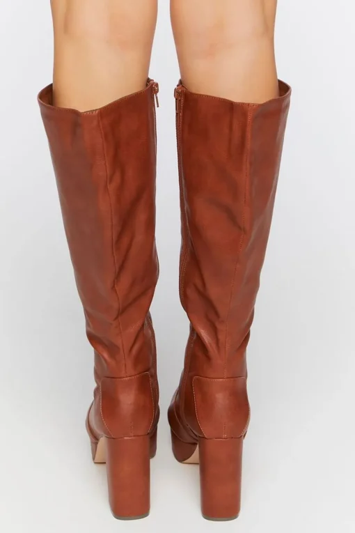 Faux Leather Knee-High Platform Boots