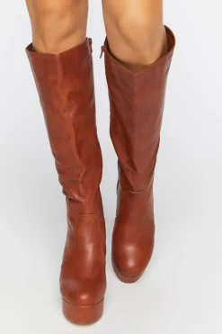 Faux Leather Knee-High Platform Boots