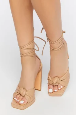 Faux Leather Knotted Lace-Up Heels