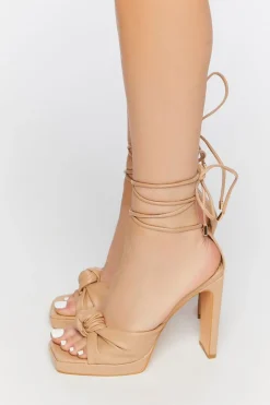 Faux Leather Knotted Lace-Up Heels