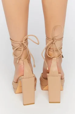 Faux Leather Knotted Lace-Up Heels