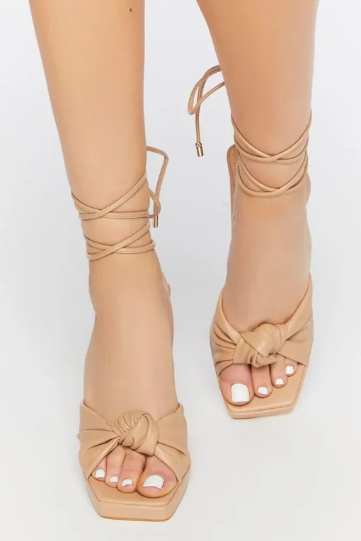 Faux Leather Knotted Lace-Up Heels