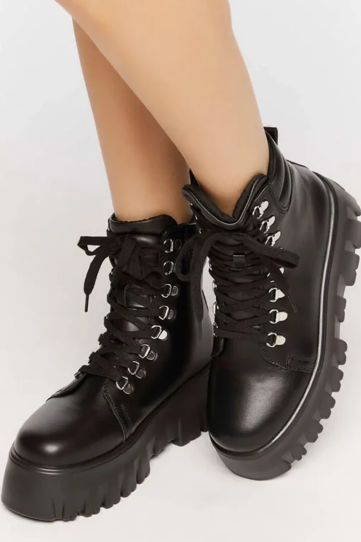 Faux Leather Lace-Up Combat Boots