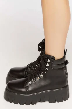 Faux Leather Lace-Up Combat Boots