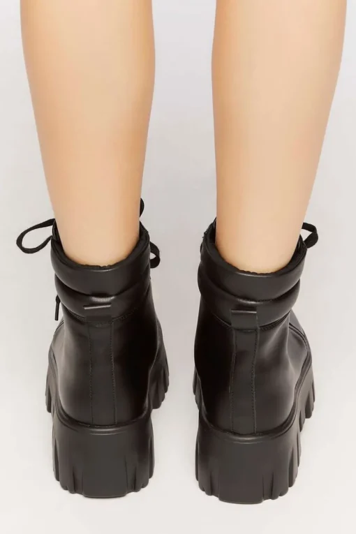 Faux Leather Lace-Up Combat Boots