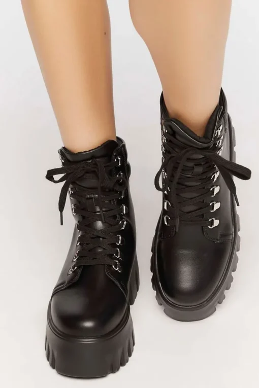 Faux Leather Lace-Up Combat Boots