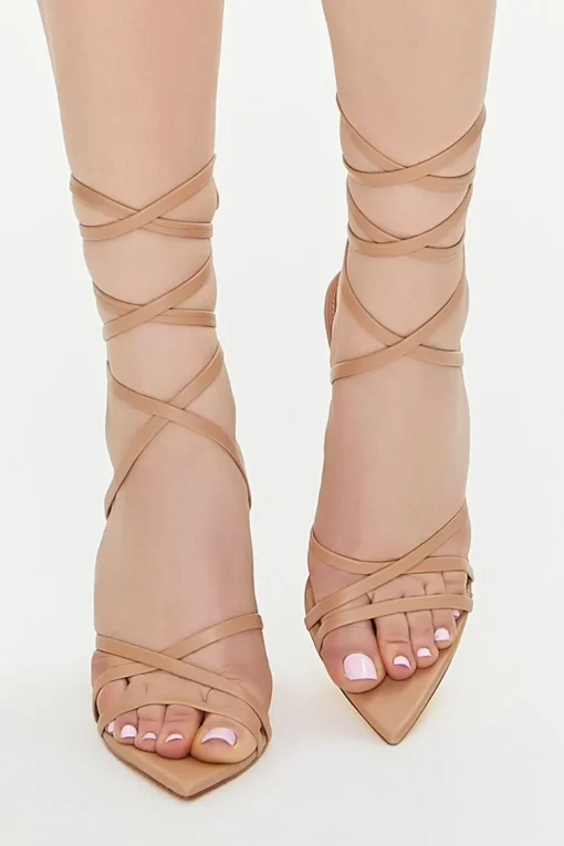 Faux Leather Lace-Up Stiletto Heels